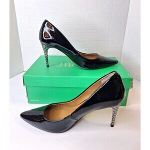 J RENEE Maressa Pearlized Black Patent Leather Pumps Heels Sz 9.5M Mob Wife Goth